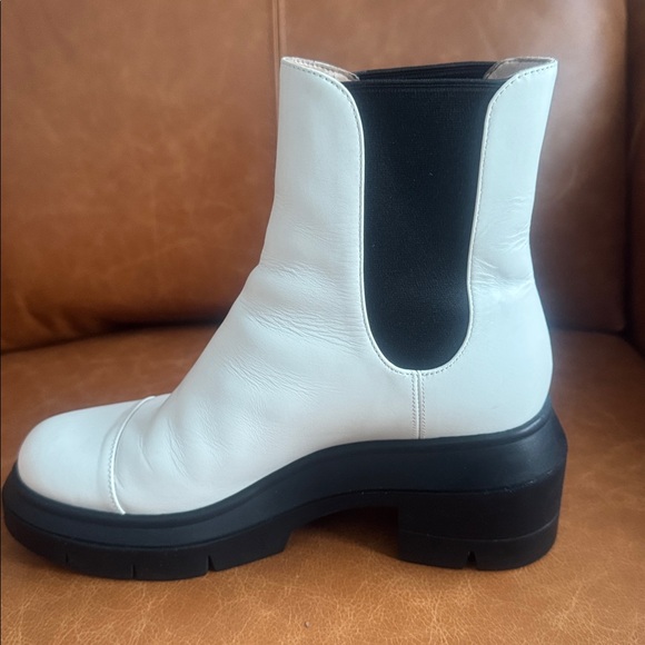 Stuart Weitzman Norah Platform White Leather Chelsea Ankle Boots EU 37.5 / US 7 - Picture 9 of 10
